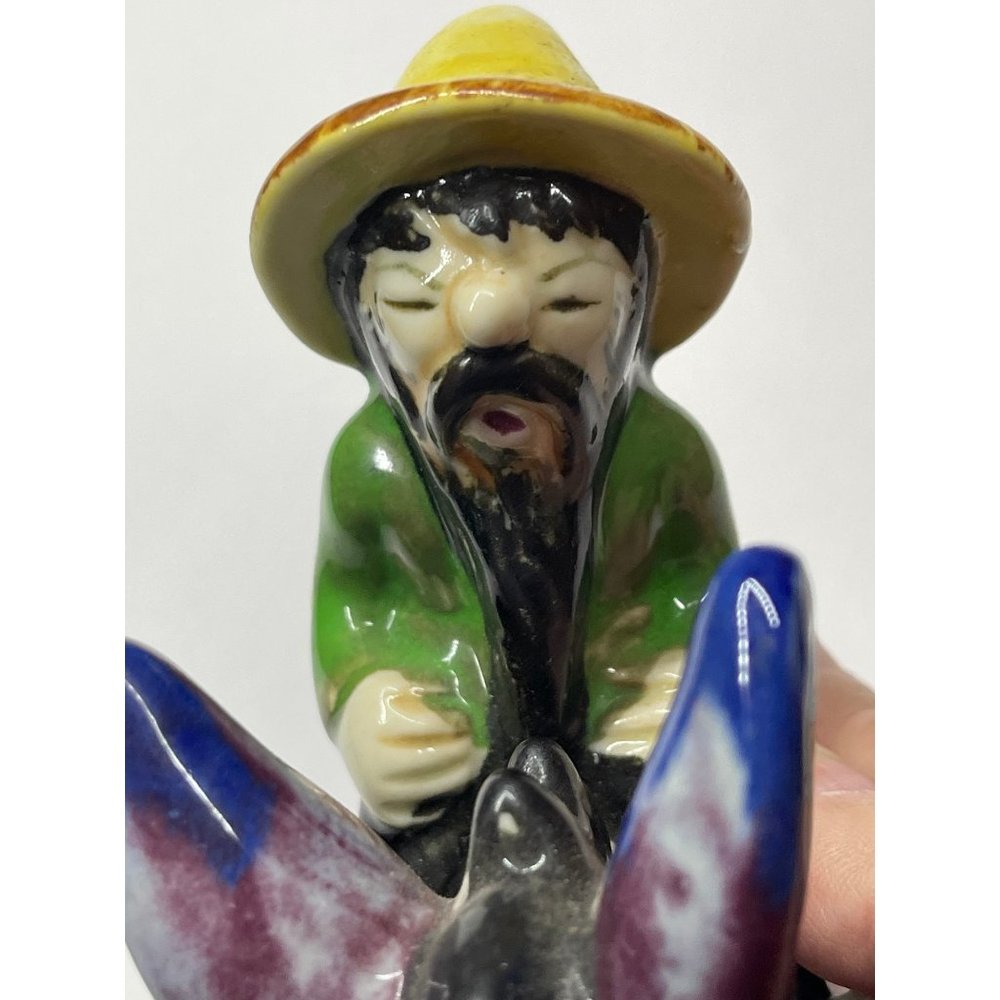 Vibrant Empress Figurine of Donkey And Rider Cobalt And Yellow Vintage